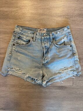 Agolde Light Blue Distressed Denim Cutoff Shorts